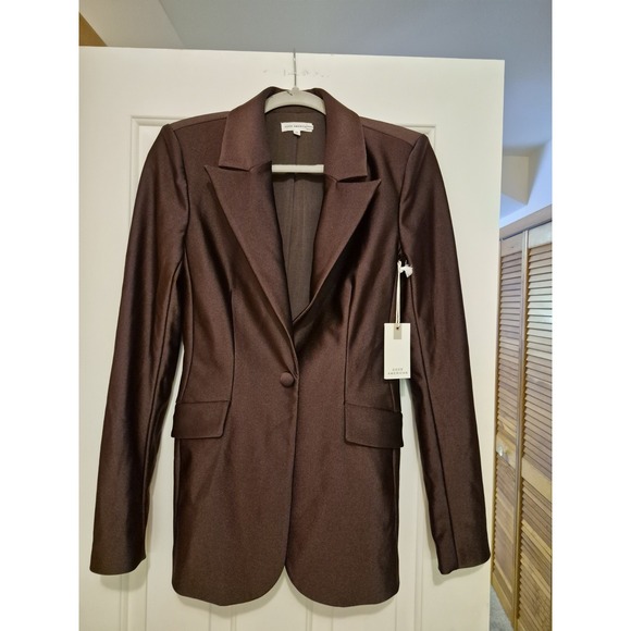 Good American Jackets & Blazers - Good American Women Brown Satin Single Breasted Blazer Jacket Size 0 NWT